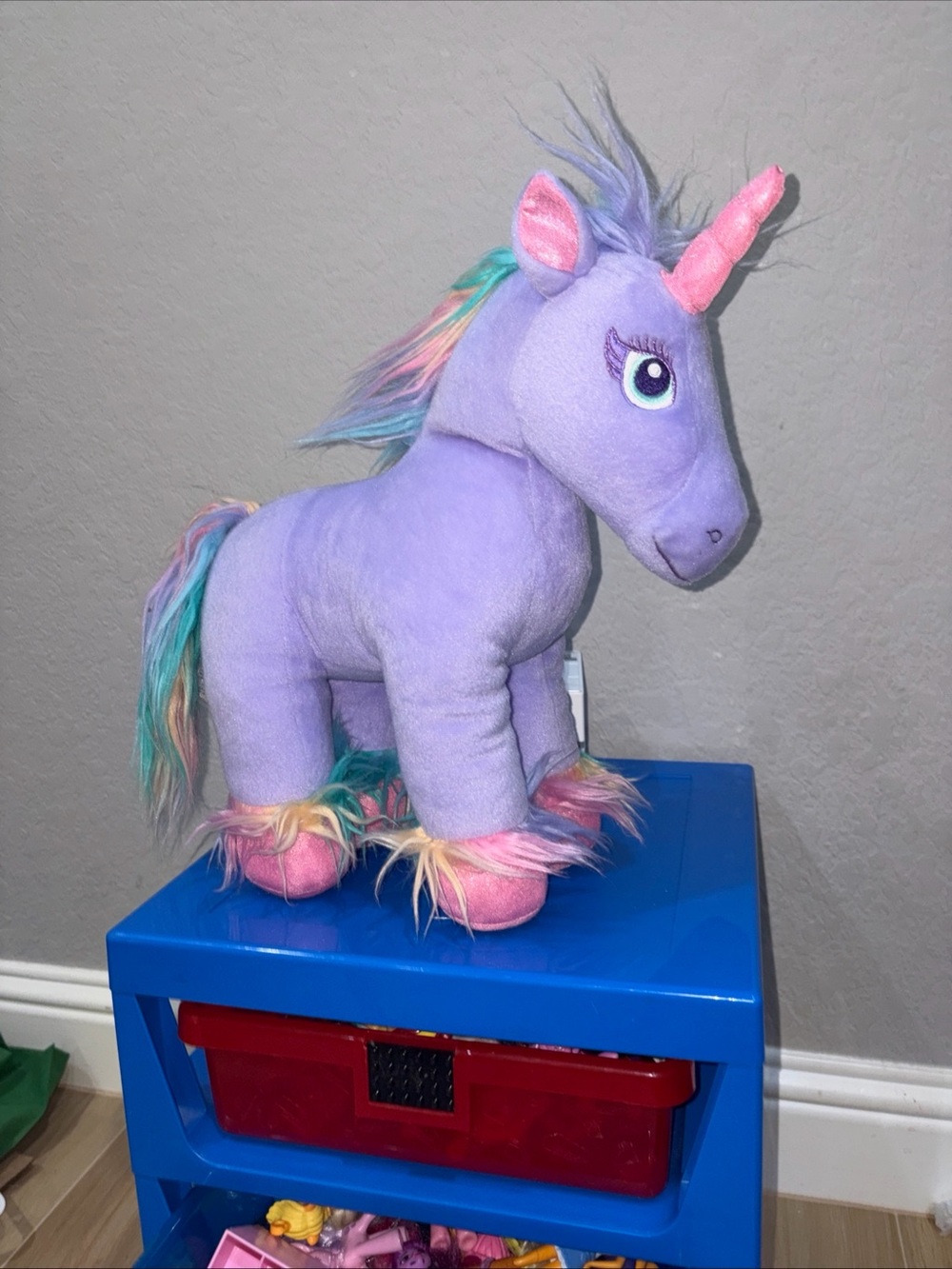 Purple Plush Unicorn Stuffed Animal with Rainbow Mane
